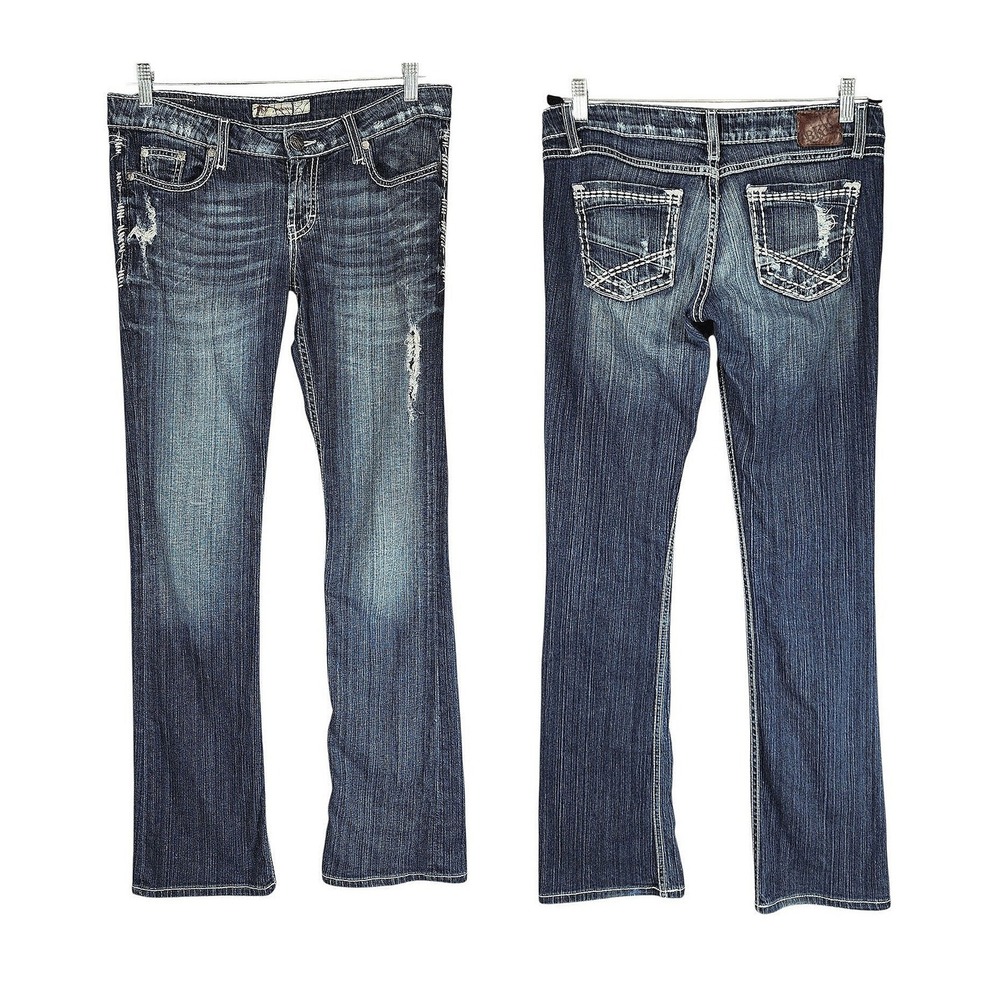 BKE Bootcut Jean Women 29(33)x33.5 Sabrina Distressed Dark Stretch Western Rodeo